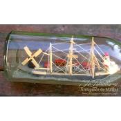 Maquette bateau bouteille diorama ex-voto 3 mâts Circa 1950